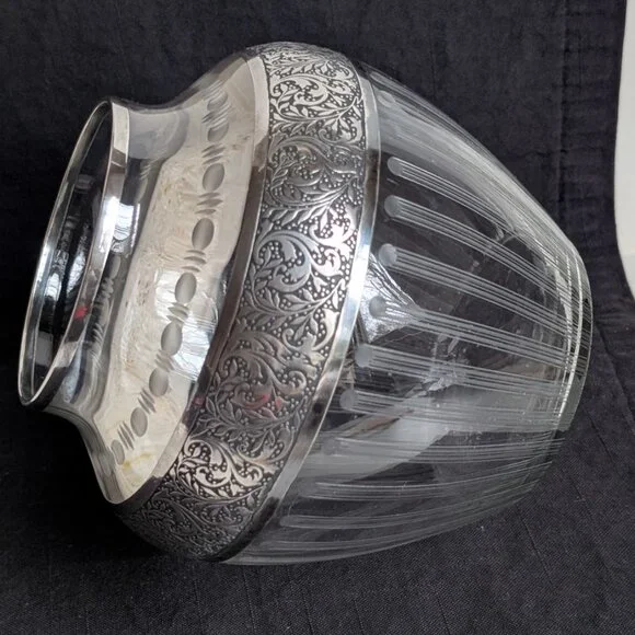 Vintage Fine American Cut/Etched/Frosted Glass Vase W/ Silver Overlay 6.2
